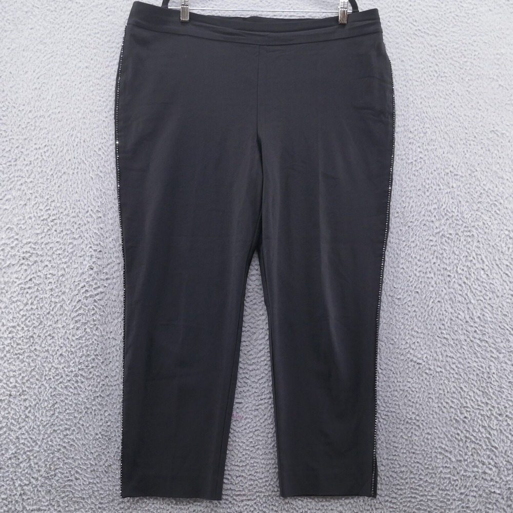 Chicos Black Rhinestone Trim Slim Ankle Pants Womens Size 4 US 20R Pull On